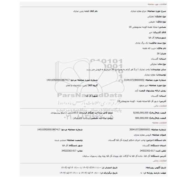 مزایده، مغازه تجاری