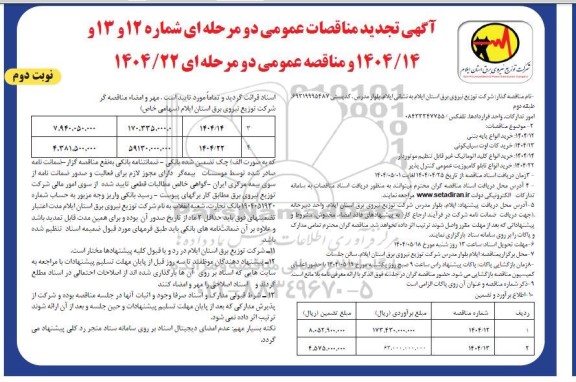  مناقصه خرید انواع پایه بتنی...- نوبت دوم
