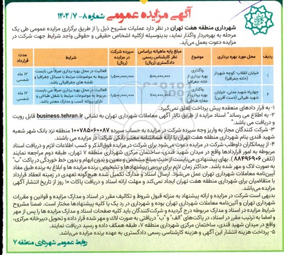 مزایده واگذاری بهره برداری از خانه جغرافیا....