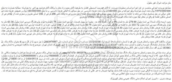 مزایده یک قطعه زمین مزروعی به پلاک ثبتی 296 فرعی از 106 اصلی مفروز و مجزی شده از 62 فرعی از اصلی