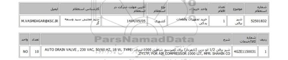 استعلام شیر برقی