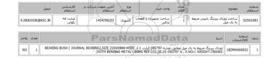 استعلام ساخت ژورنال بیرینگ بابیتی مربوط به بال میل