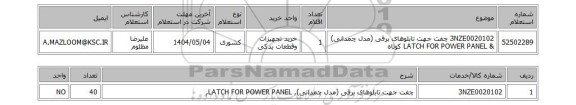 استعلام 3NZE0020102	چفت جهت تابلوهای برقی (مدل چمدانی) & LATCH FOR POWER PANEL کوتاه