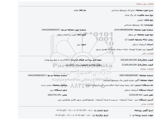 مزایده،  مال غیرمنقول مشاعی