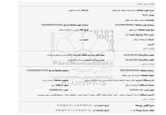 مزایده، مزایده اموال غیر منقول