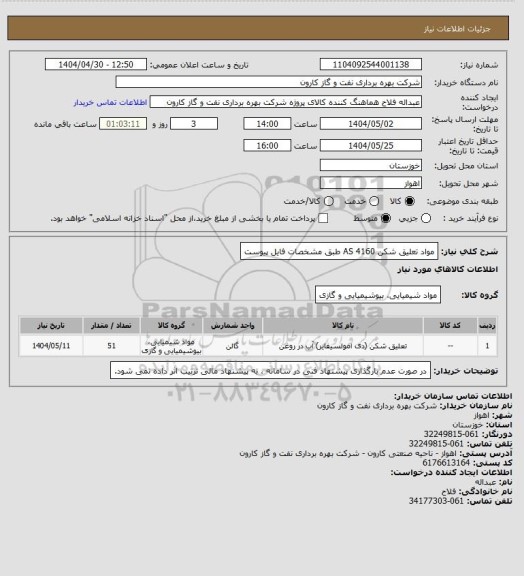 استعلام مواد تعلیق شکن AS 4160 طبق مشخصات فایل پیوست