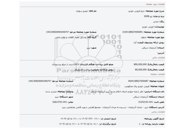مزایده، فروش خودرو