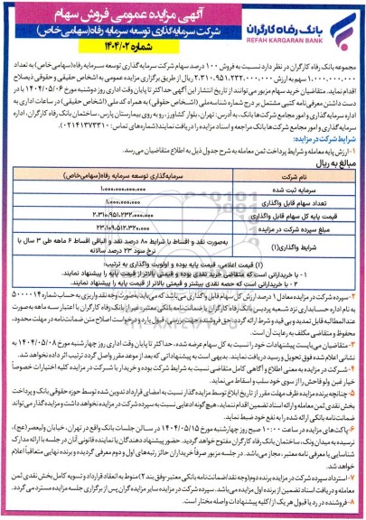 مزایده عمومی فروش سهام