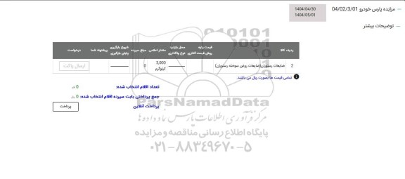مزایده ضایعات رستوران (ضایعات روغن سوخته رستوران)