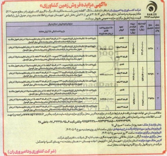 مزایده فروش زمین کشاورزی