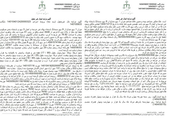 مزایده فروش ملک مسکونی با پلاک ثبتی 2 فرعی از 3448 اصلی