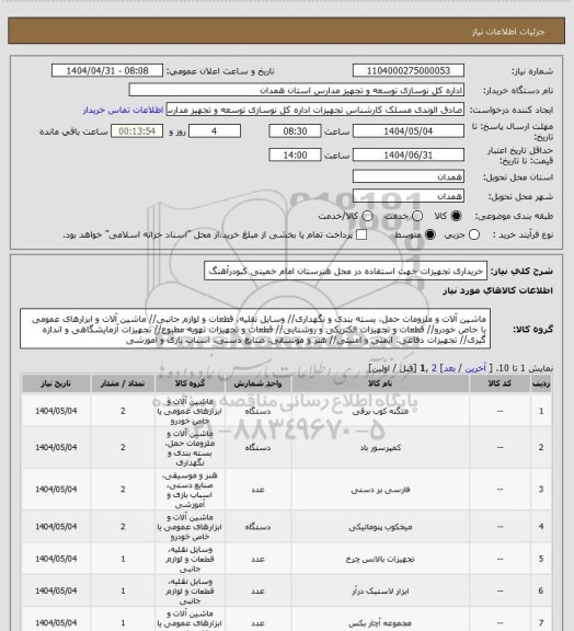 استعلام خریداری تجهیزات جهت استفاده در محل هنرستان امام خمینی کبودرآهنگ