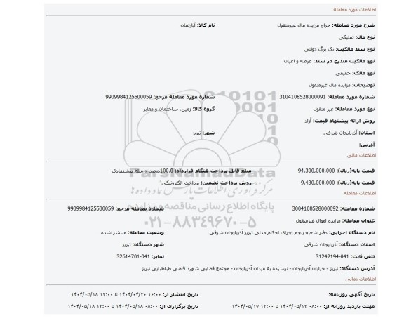 مزایده، مزایده مال غیرمنقول