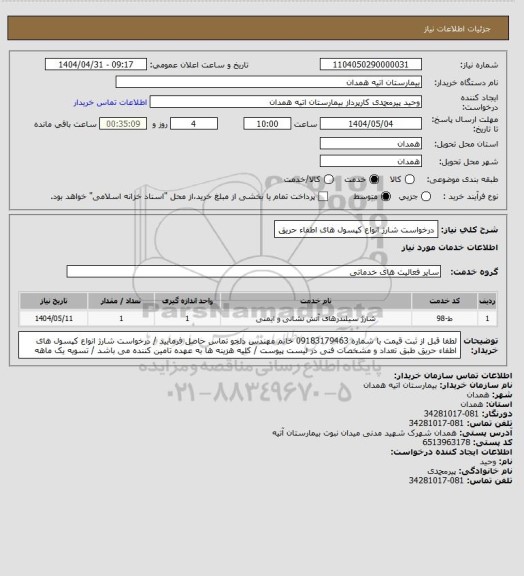 استعلام درخواست شارژ انواع کپسول های اطفاء حریق