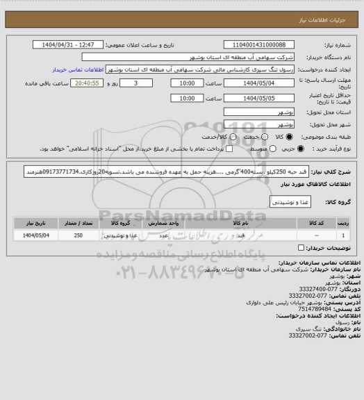 استعلام قند حبه 250کیلو .بسته400'گرمی ....هزینه حمل به عهده فروشنده می باشد.تسویه20روزکاری.09173771734هنرمند
