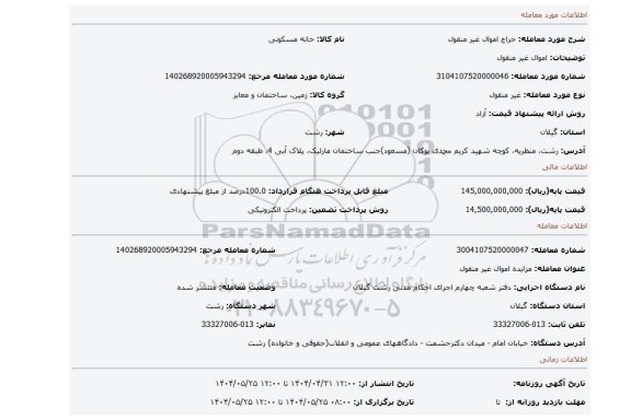 مزایده، اموال غیر منقول