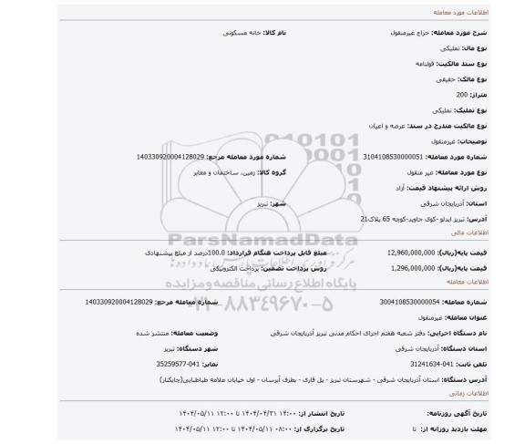 مزایده، غیرمنقول