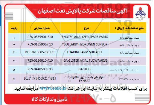 مناقصه ENOTEC ANALYZER SPARE PARTS...