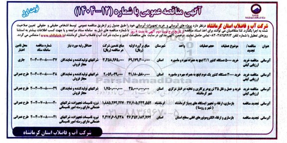 مناقصه پروژه های آبرسانی و خرید تجهیزات آبرسانی