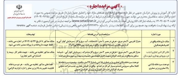 مزایده واگذاری تعدادی از املاک و فضاهای مازاد