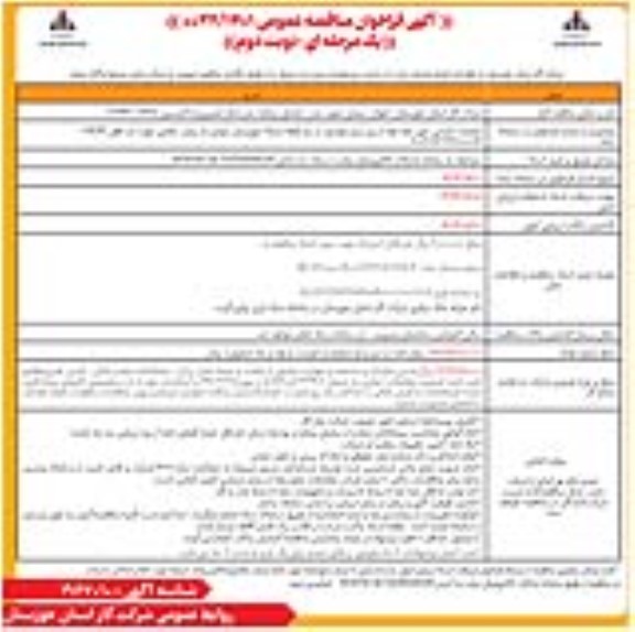 مناقصه عملیات اجرایی عبور خط لوله از زیر بستر عوارض در دو نقطه شبکه شهرستان ...نوبت دوم 