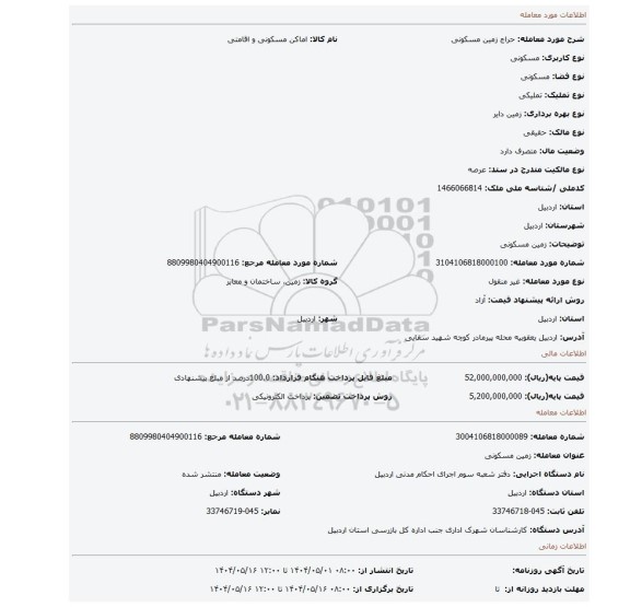 مزایده، زمین مسکونی