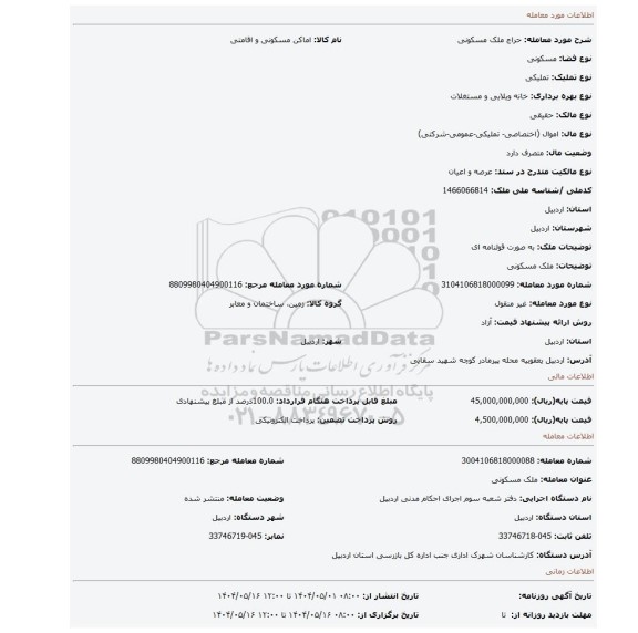 مزایده، ملک مسکونی