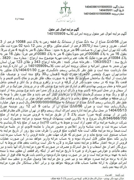 مزایده یک قطعه زمین به مساحت 96 مترمربع