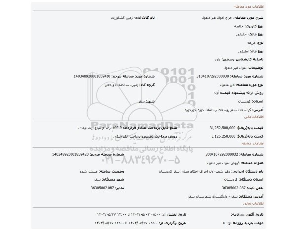 مزایده، اموال غیر منقول
