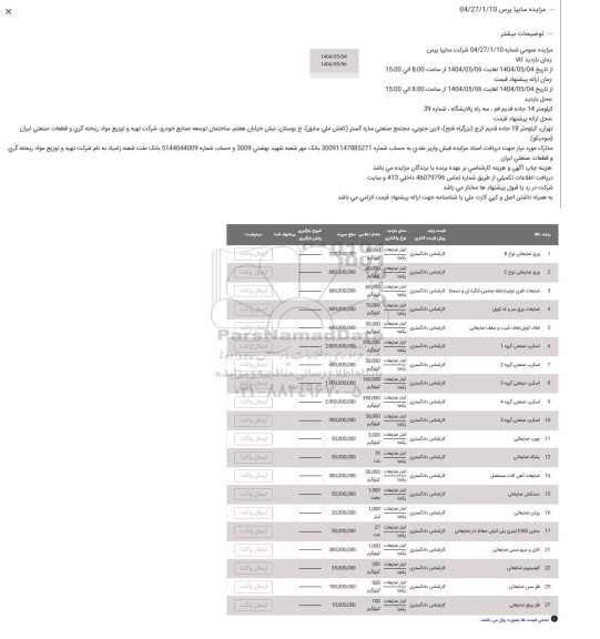 مزایده ورق ضایعاتی ....