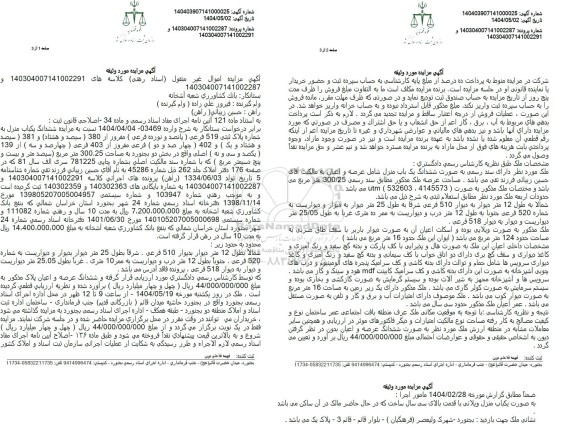 مزایده فروش ملک به مساحت 300.25 مترمربع