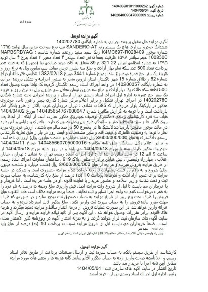 مزایده فروش خودروی سواری هاچ بک سیستم رنو 