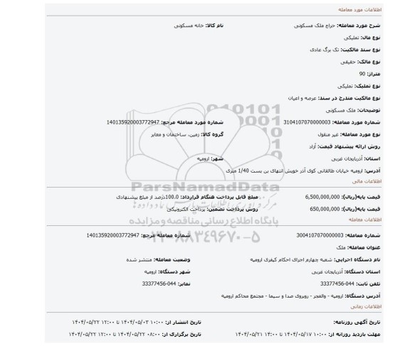 مزایده، ملک مسکونی