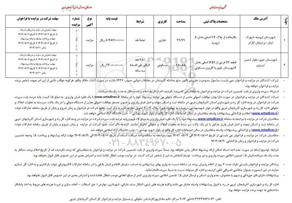 فراخوان مزایده باقیمانده از پلاک 104 اصلی بخش 5