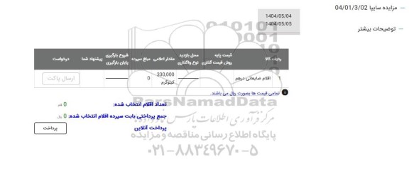 مزایده اقلام ضایعاتی درهم