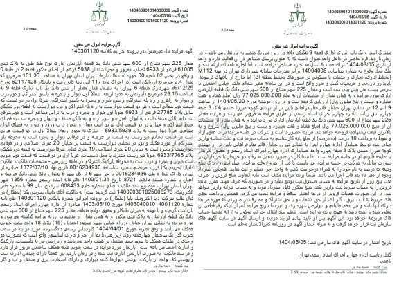 مزایده ششدانگ یک قطعه آپارتمان اداری