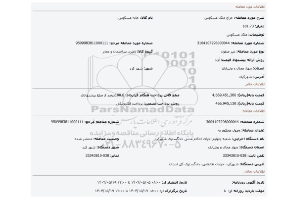 مزایده، ملک مسکونی