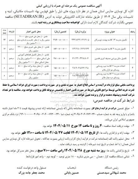 مناقصه تکمیل مدرسه 14 کلاسه...