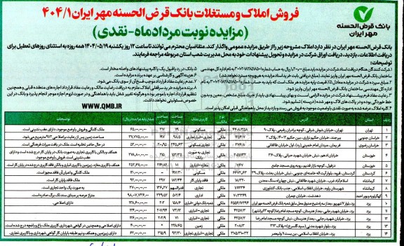 مزایده فروش املاک و مستغلات بانک