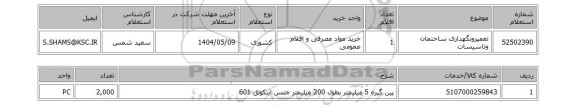استعلام تعمیرونگهداری ساختمان وتاسیسات