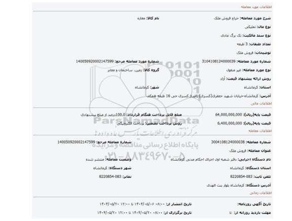 مزایده، فروش ملک