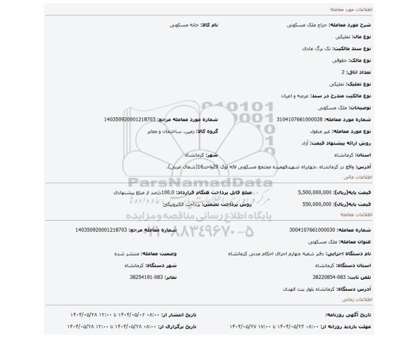 مزایده، ملک مسکونی