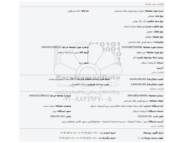 مزایده، دستور فروش ملک مشاعی