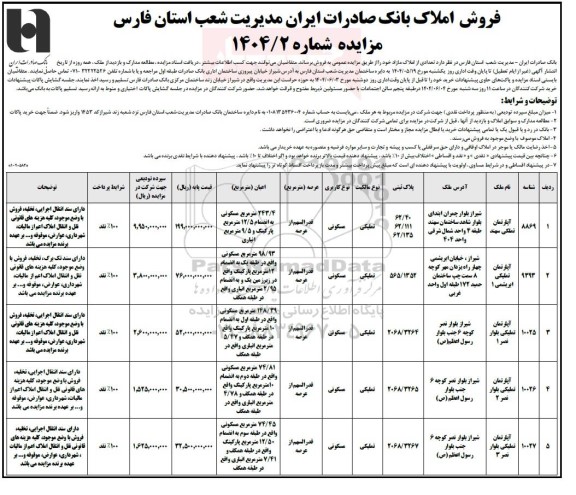 مزایده فروش املاک مازاد