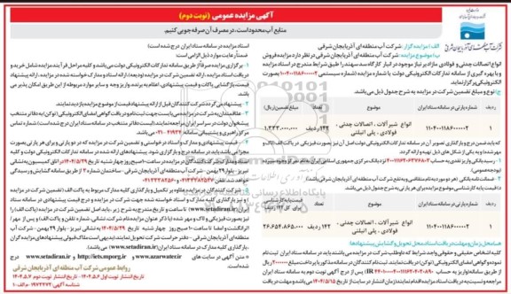 مزایده فروش انواع اتصالات چدنی و فولادی - نوبت دوم