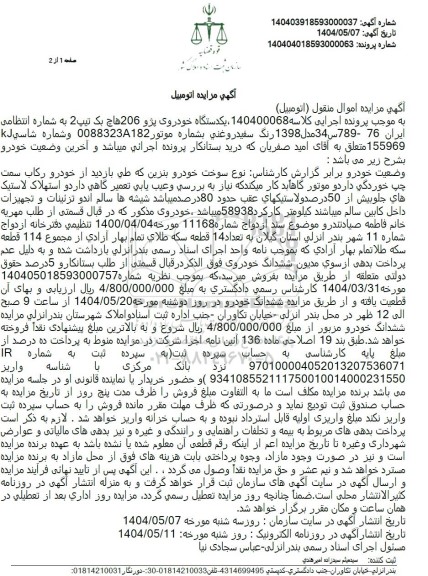 مزایده یک دستگاه خودروی پژو 206 هاچ بک