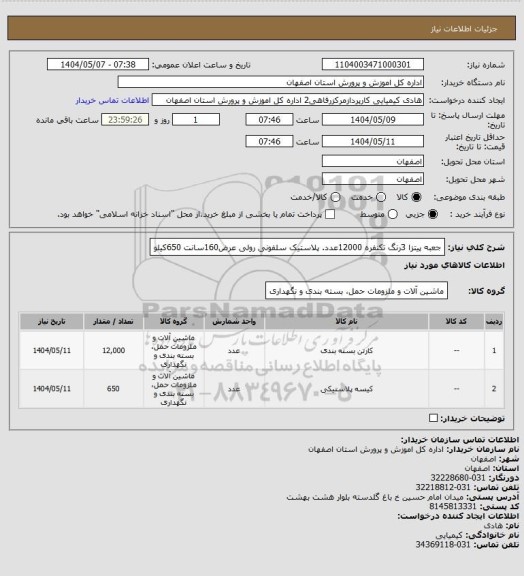 استعلام جعبه پیتزا 3رنگ تکنفره 12000عدد. پلاستیک سلفونی رولی عرض160سانت 650کیلو