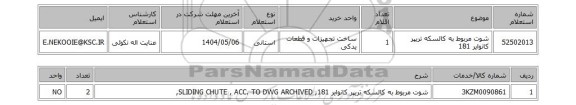استعلام شوت مربوط به کالسکه تریپر کانوایر 181