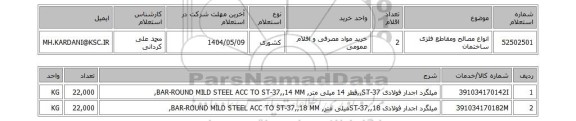 استعلام انواع مصالح ومقاطع فلزی ساختمان