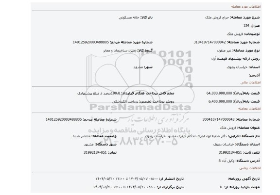مزایده، فروش ملک